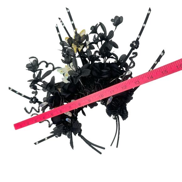 GOTHIC Artisan halo crown Black Floral Headpiece with Butterfly Accent handmade main image 12